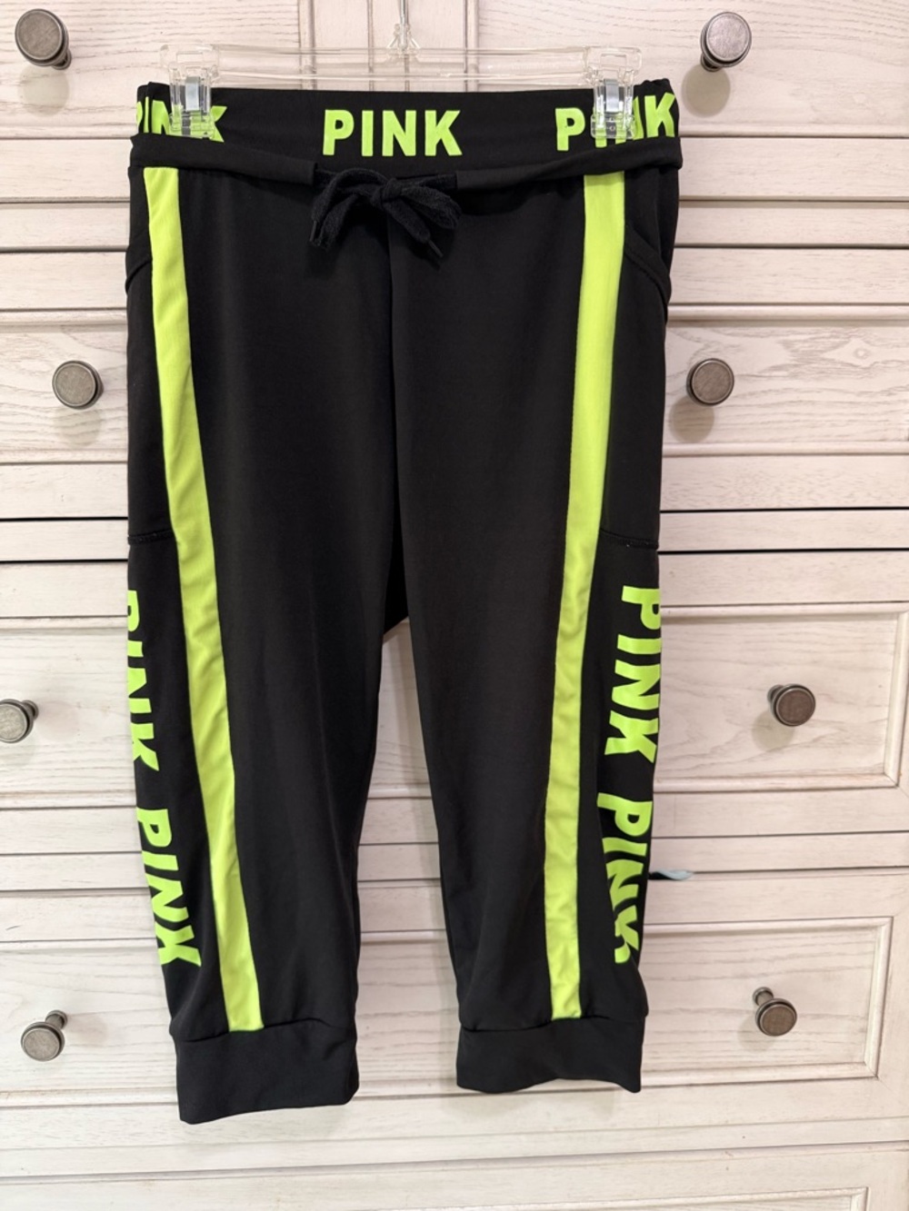 Victoria's Secret PINK Ultimate Skinny Collegiate Crop Pant Black/Neon L/XL